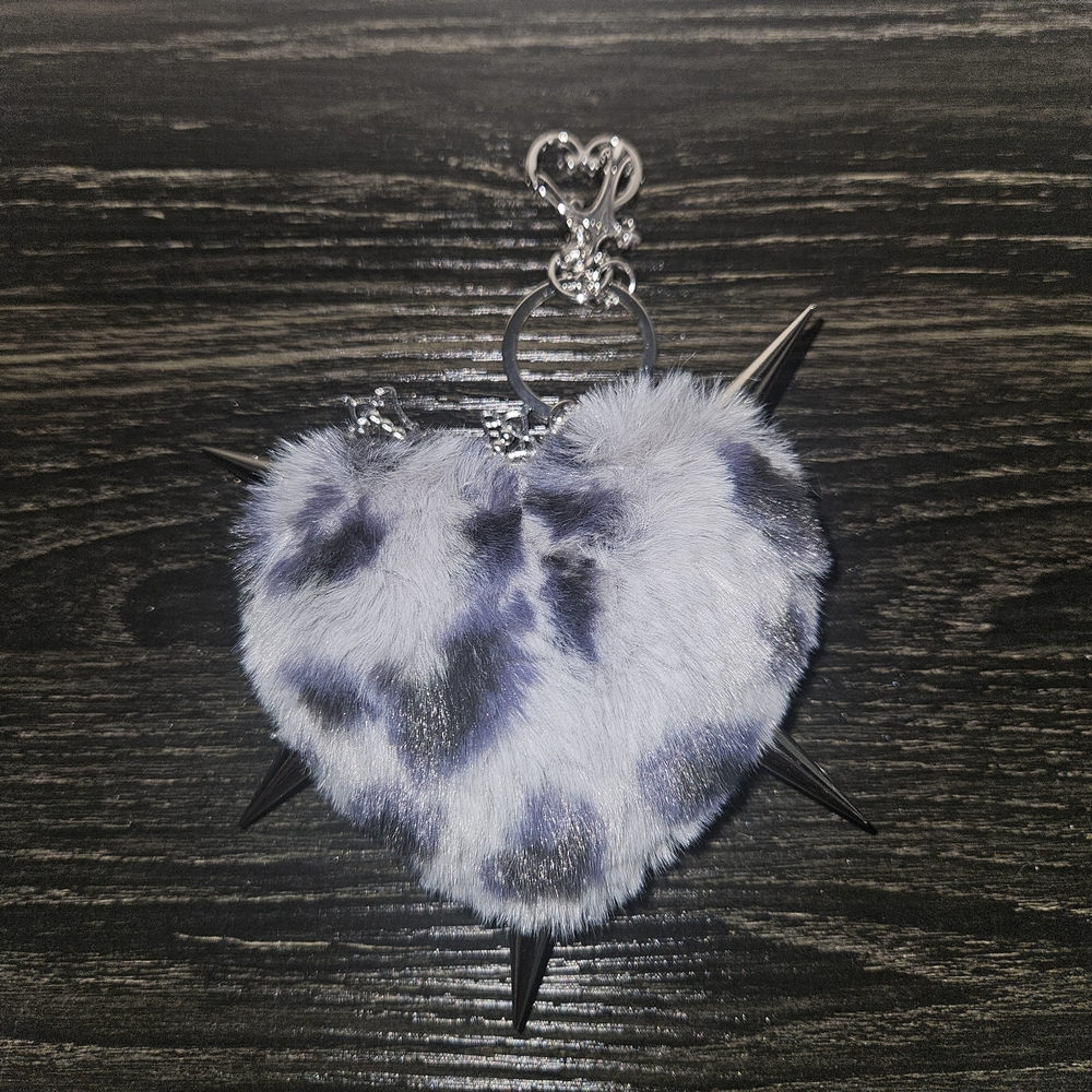 Faux Fur Heart Keychain with Spikes